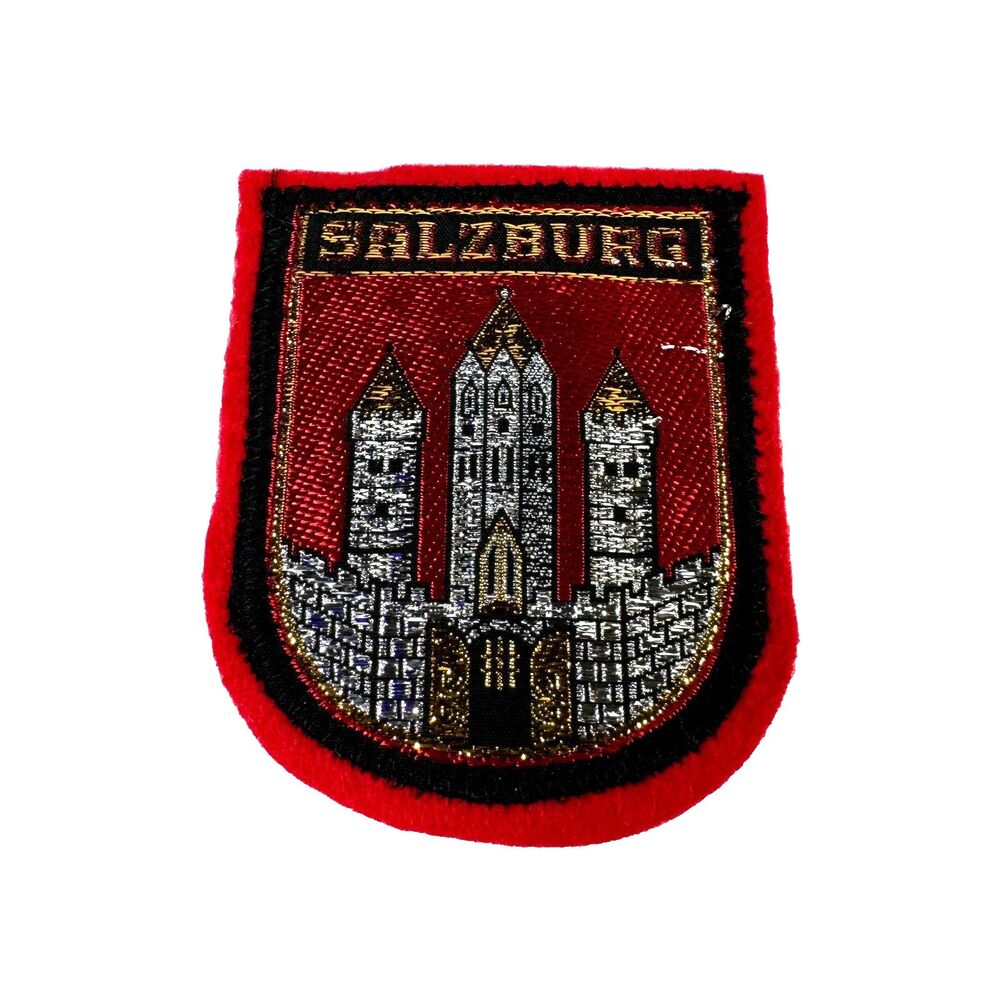 Salzburg Austria Patch Red Castle City Woven Felt Vintage Souvenir Collectible